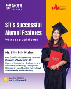 STI Myanmar College ရဲ့ Alumni တစ်ဦးဖြစ်တဲ့ Ma Shin Min Hlaing ရဲ့ အောင်မြင်မှု