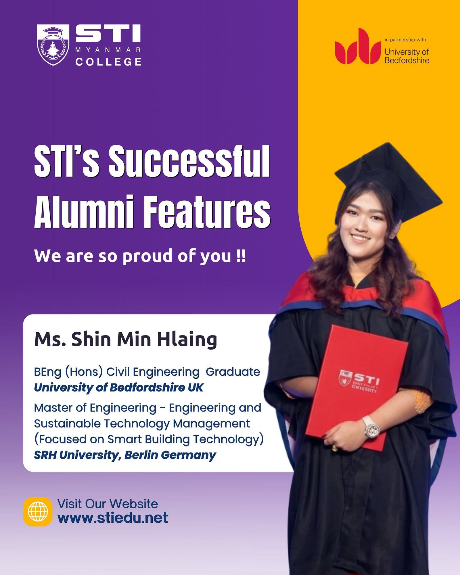 STI Myanmar College ရဲ့ Alumni တစ်ဦးဖြစ်တဲ့ Ma Shin Min Hlaing ရဲ့ အောင်မြင်မှု